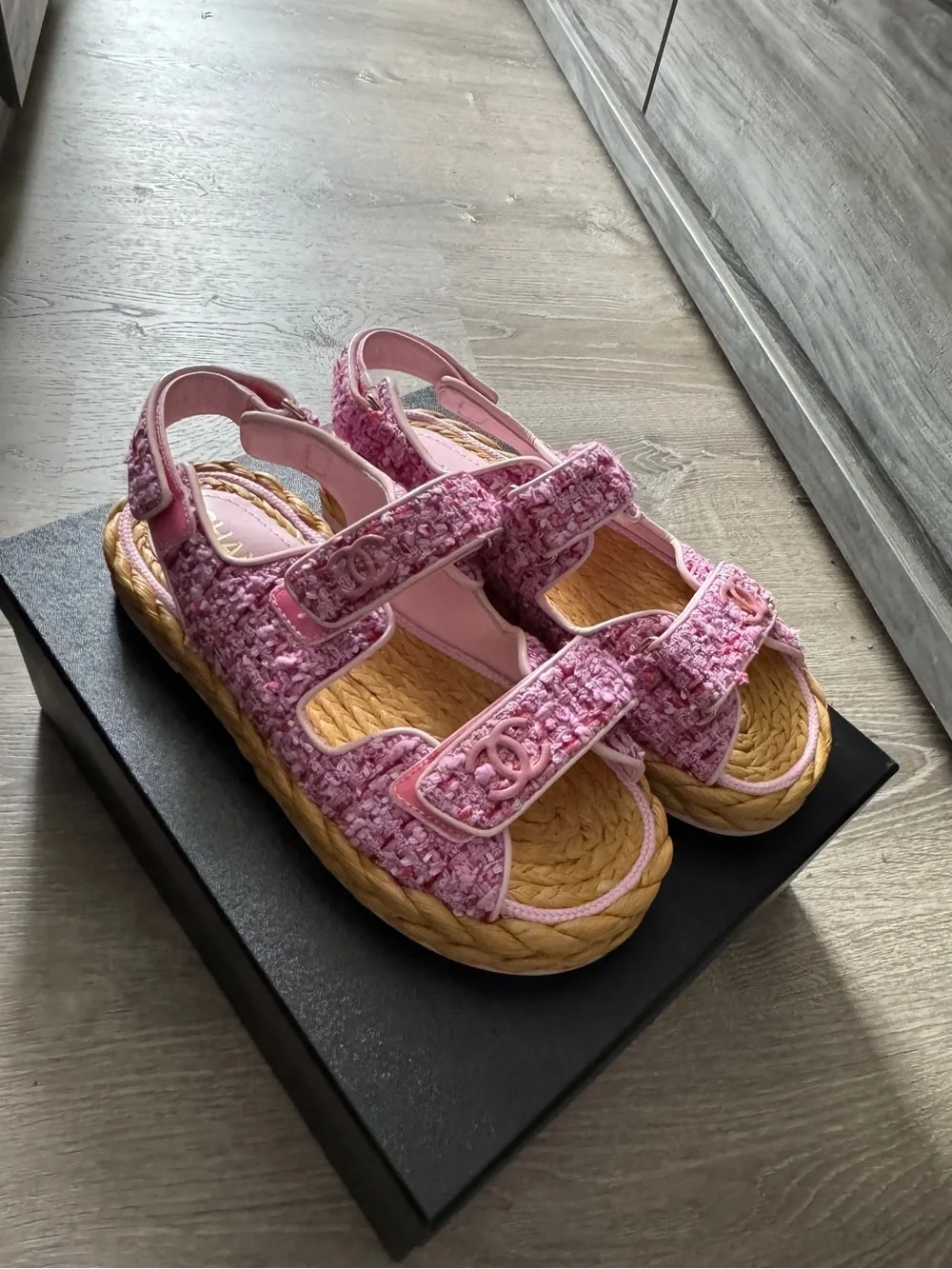 CHANEL Pink Tweed Espadrille Sandals for women